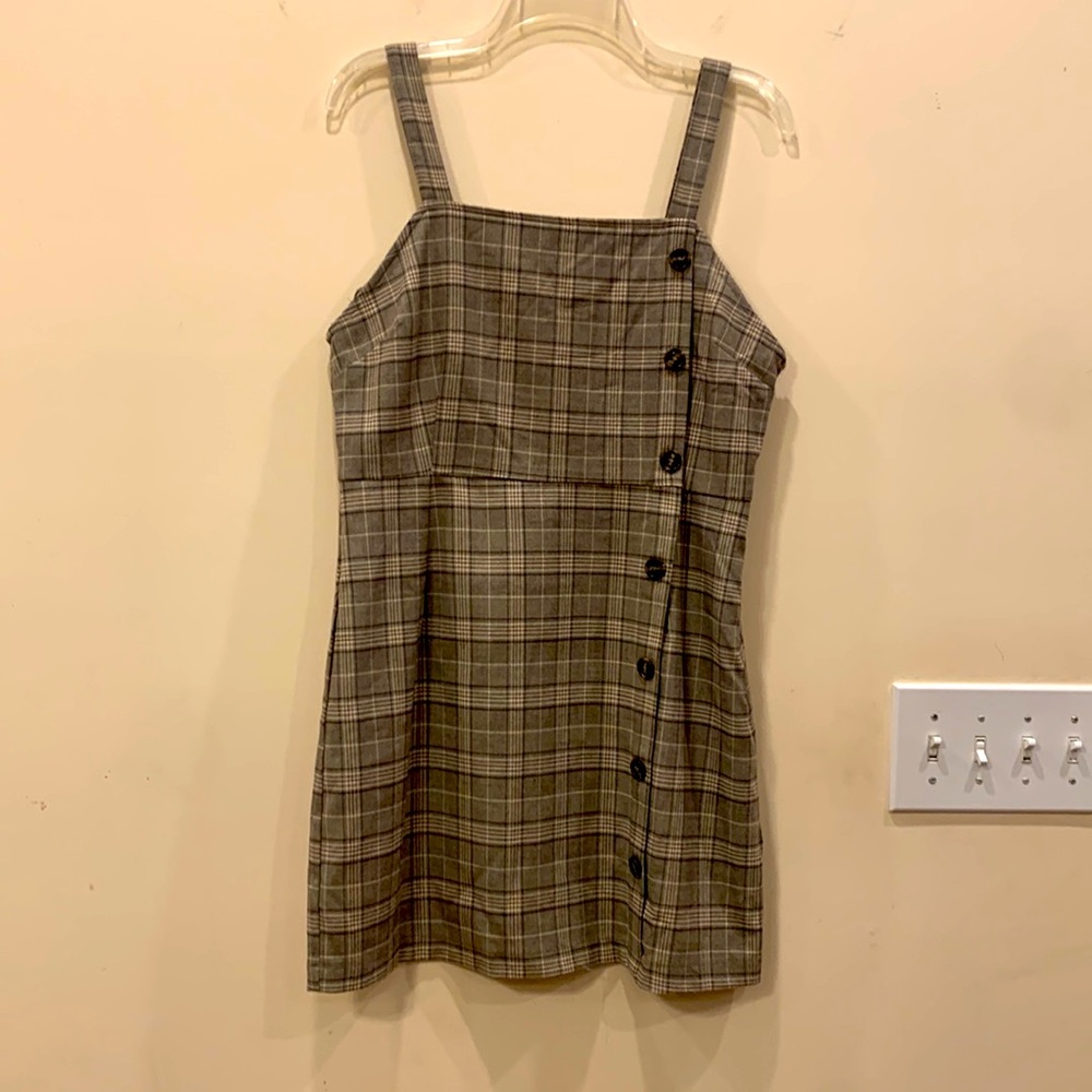 mixed threads Los Angeles Brown, Cream and Black Plaid Mini Dress, XL
